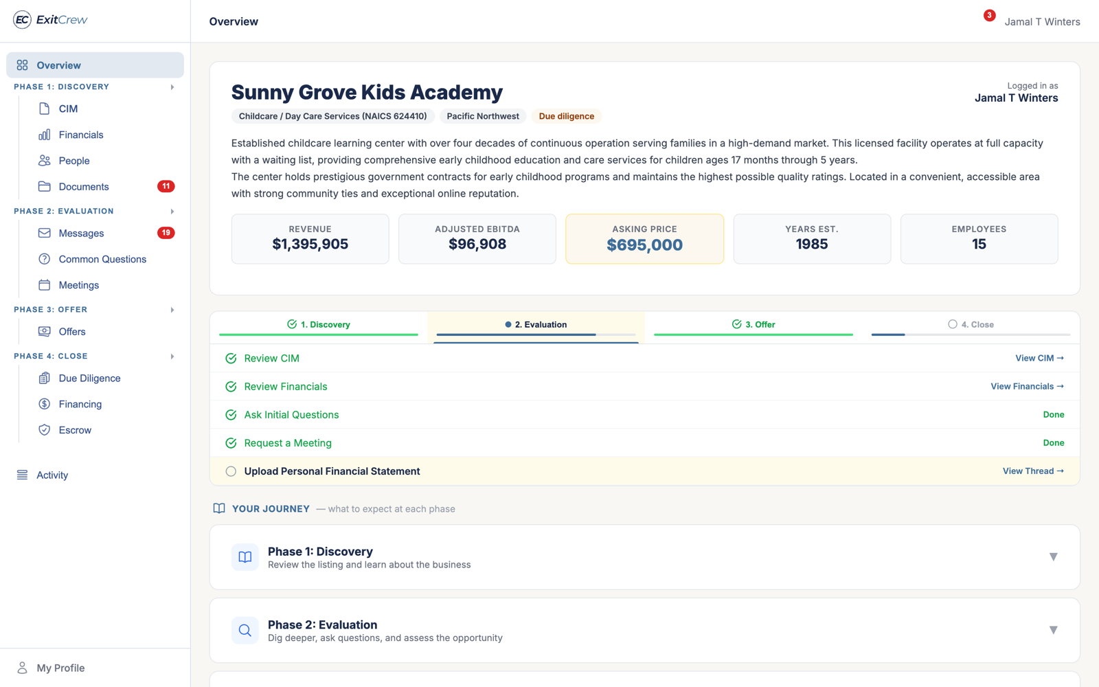 Buyer portal in Exit Crew